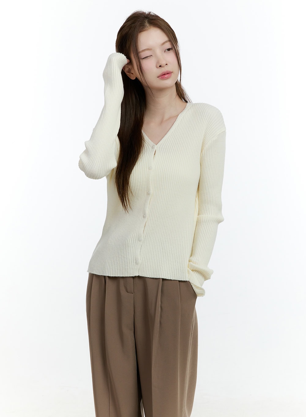 Basic Ribbed V-Neck Cardigan CF503