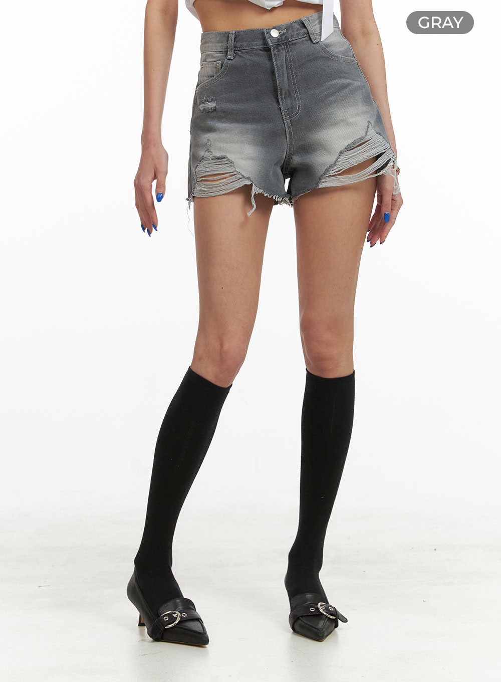 Denim Distressed Washed Shorts CY424