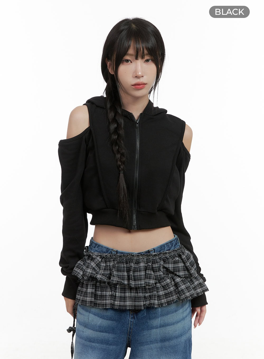 Zip-up Cut Out Crop Hoodie CS419