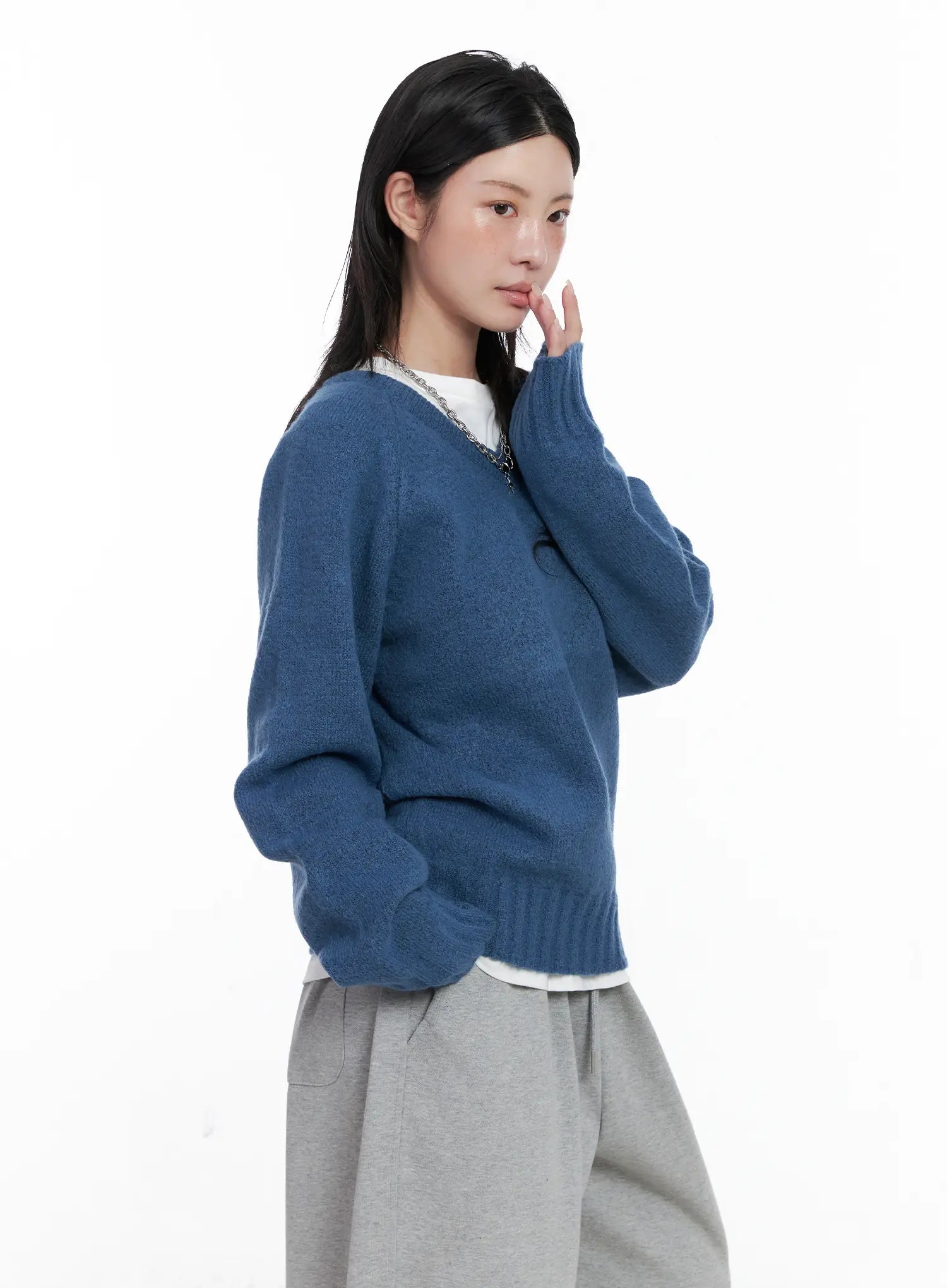 Oversized V-Neck Knit Sweater CS529