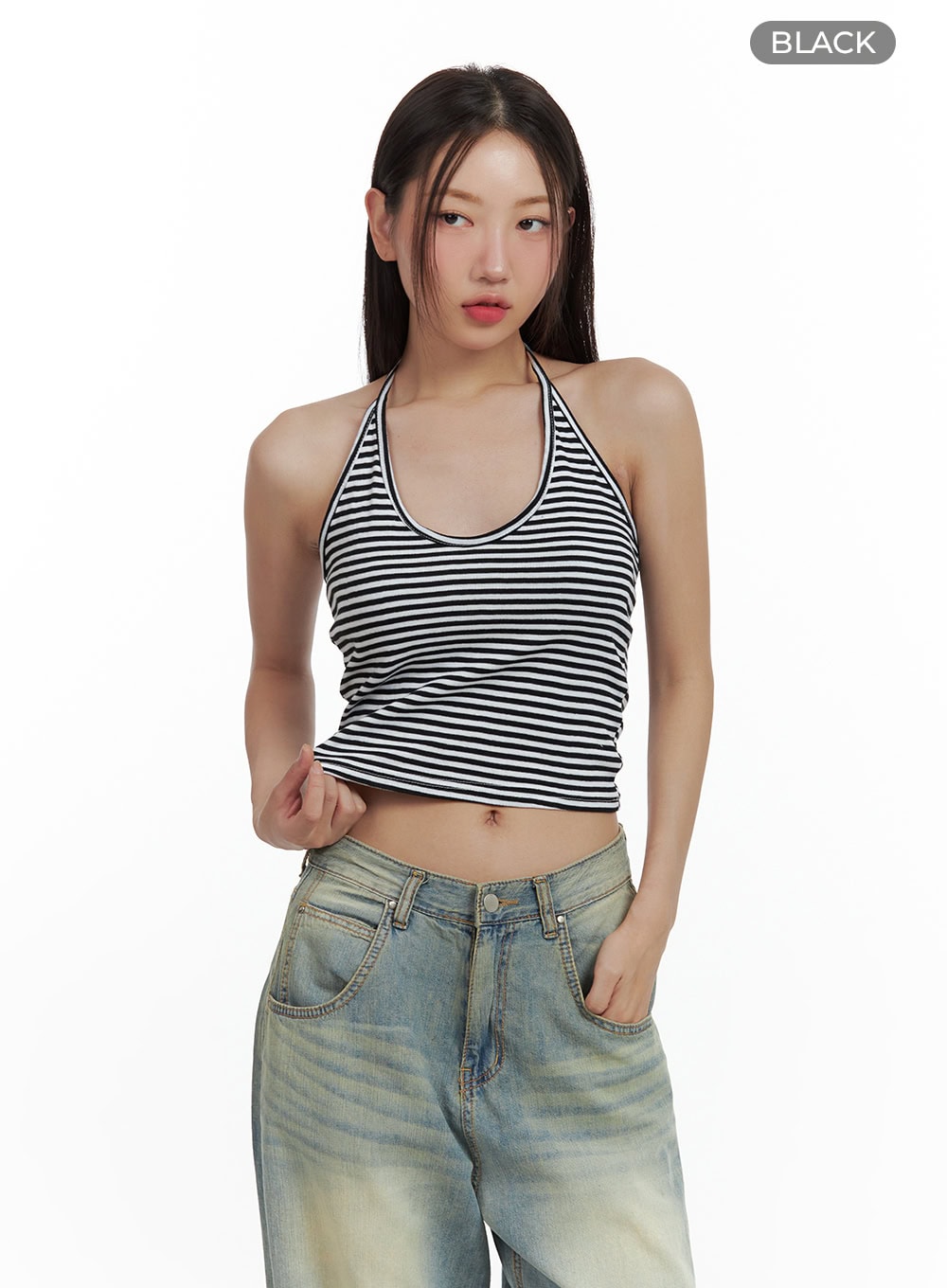 Stripe Halter Crop Top CU420