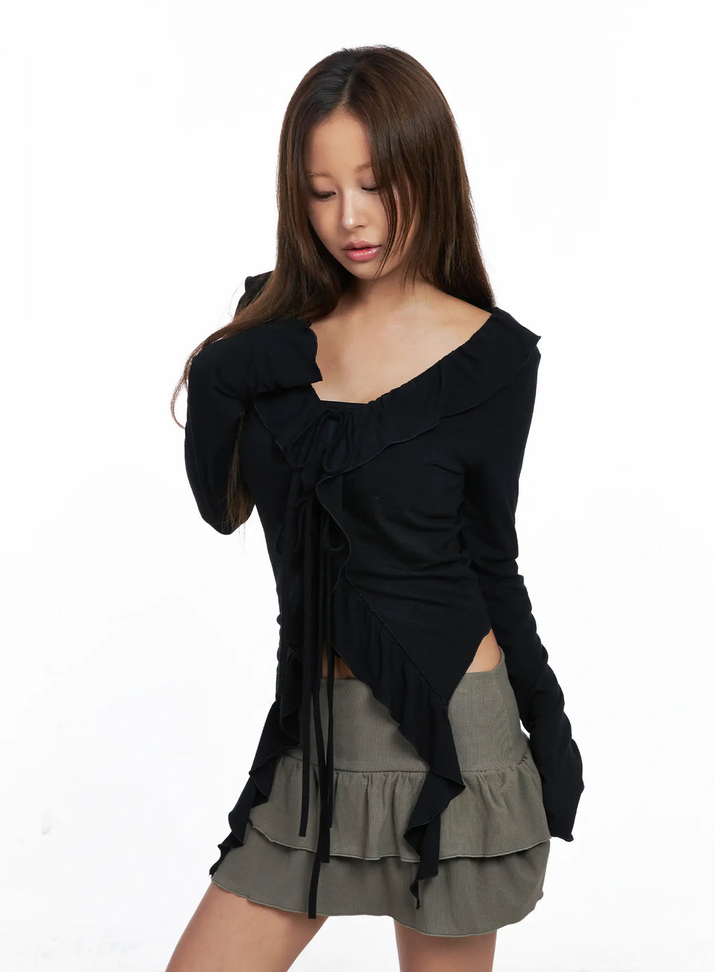 Ruffle Front Tie Cardigan CO510