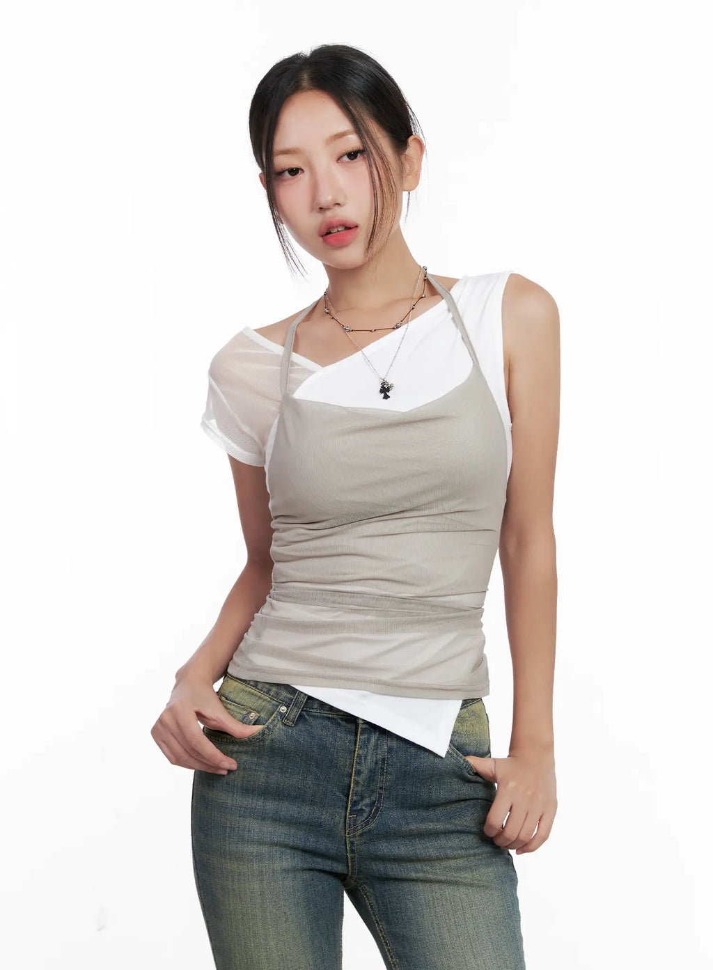 Mesh Draped Halter Tank CL518