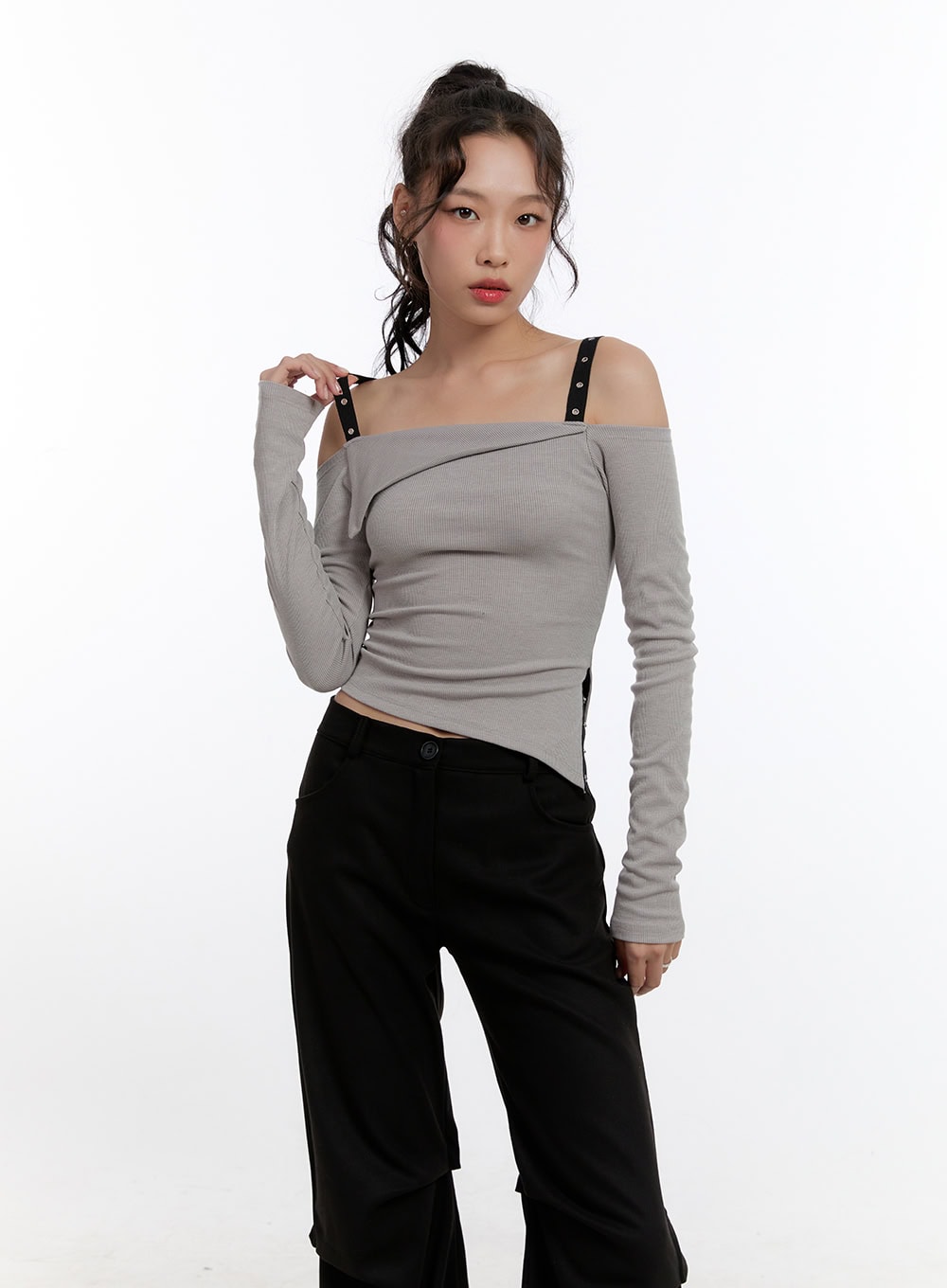 Eyelit Strap Off-Shoulder Crop Top CN421
