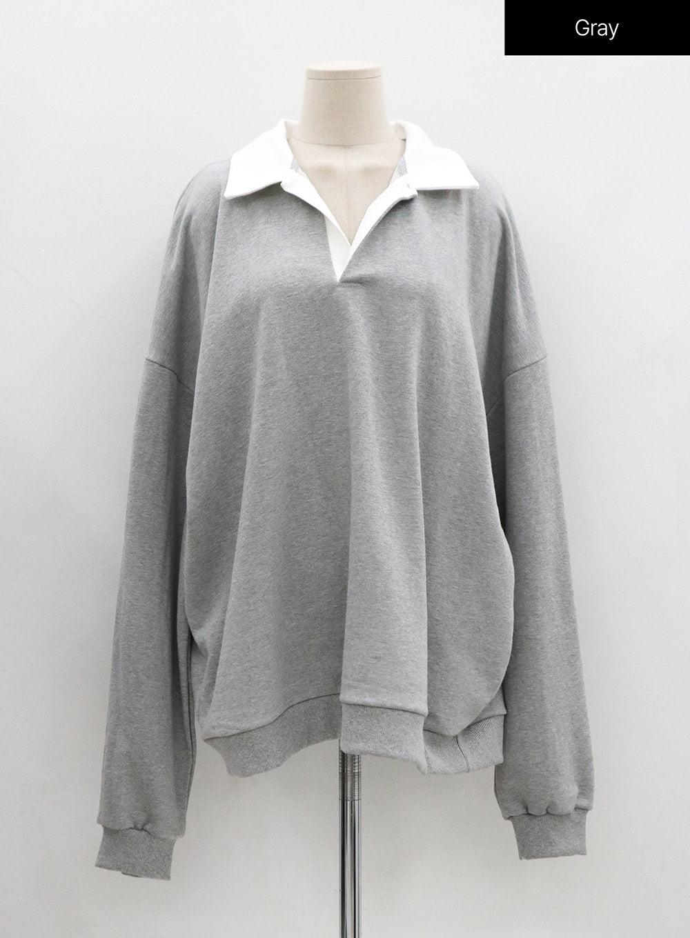 V-Neck Shirt Collar Oversize Sweatshirt OO13