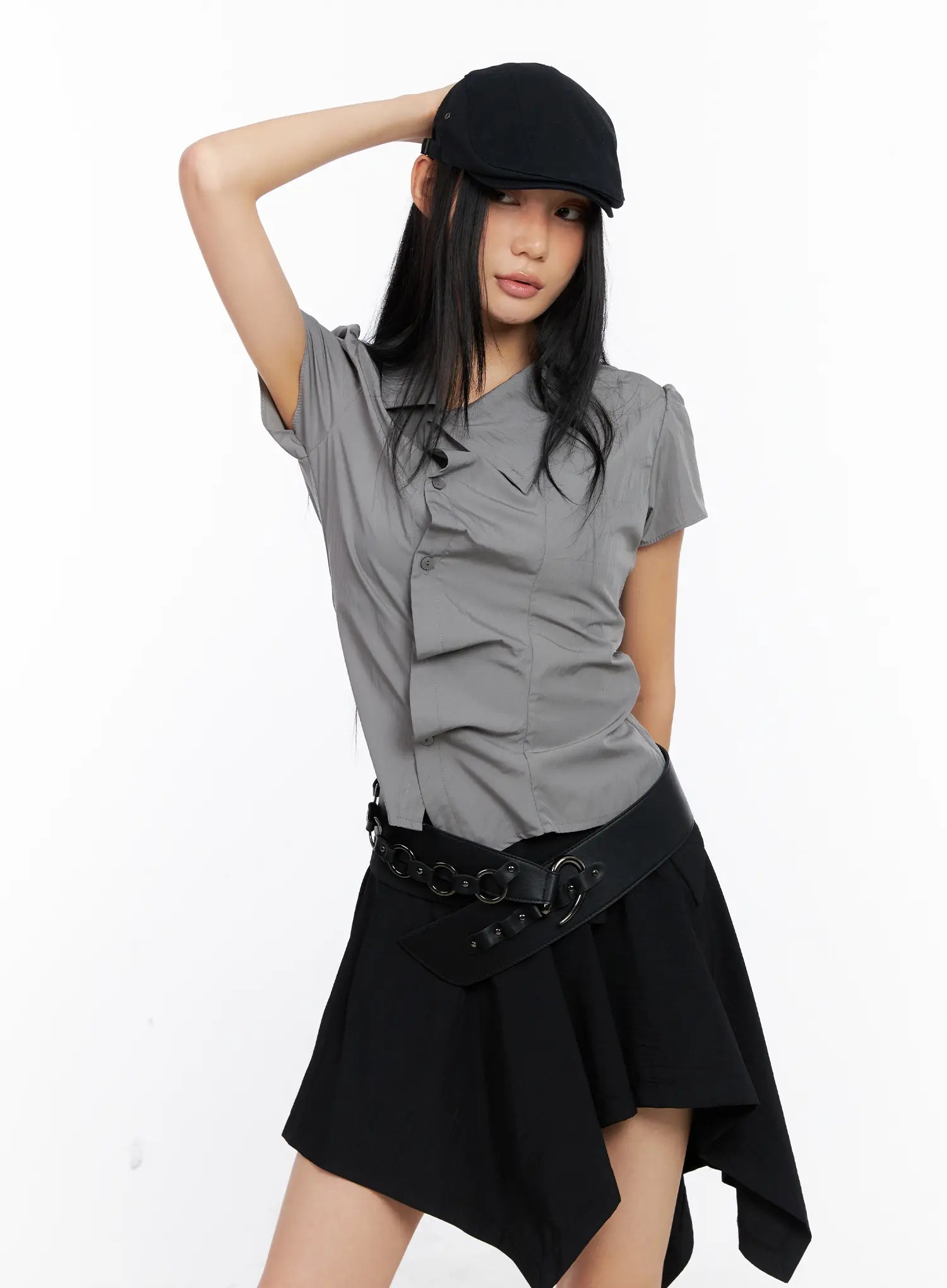 Asymmetric Collar Button-Down Blouse CL530