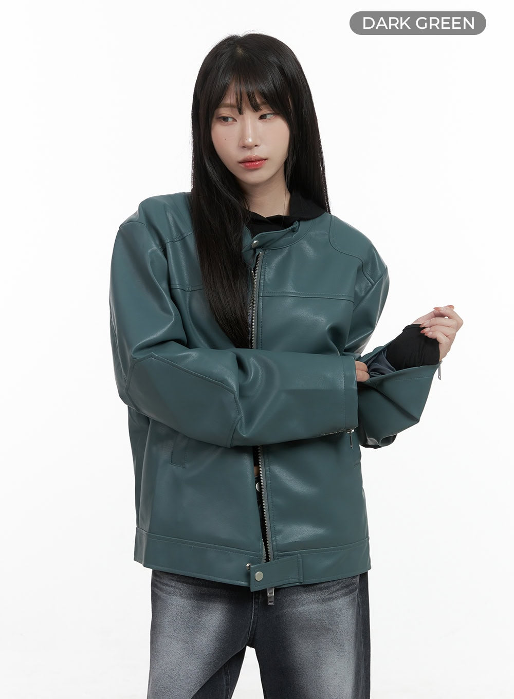 Chic Oversized Zip-Up Faux Leather Jacket CS419