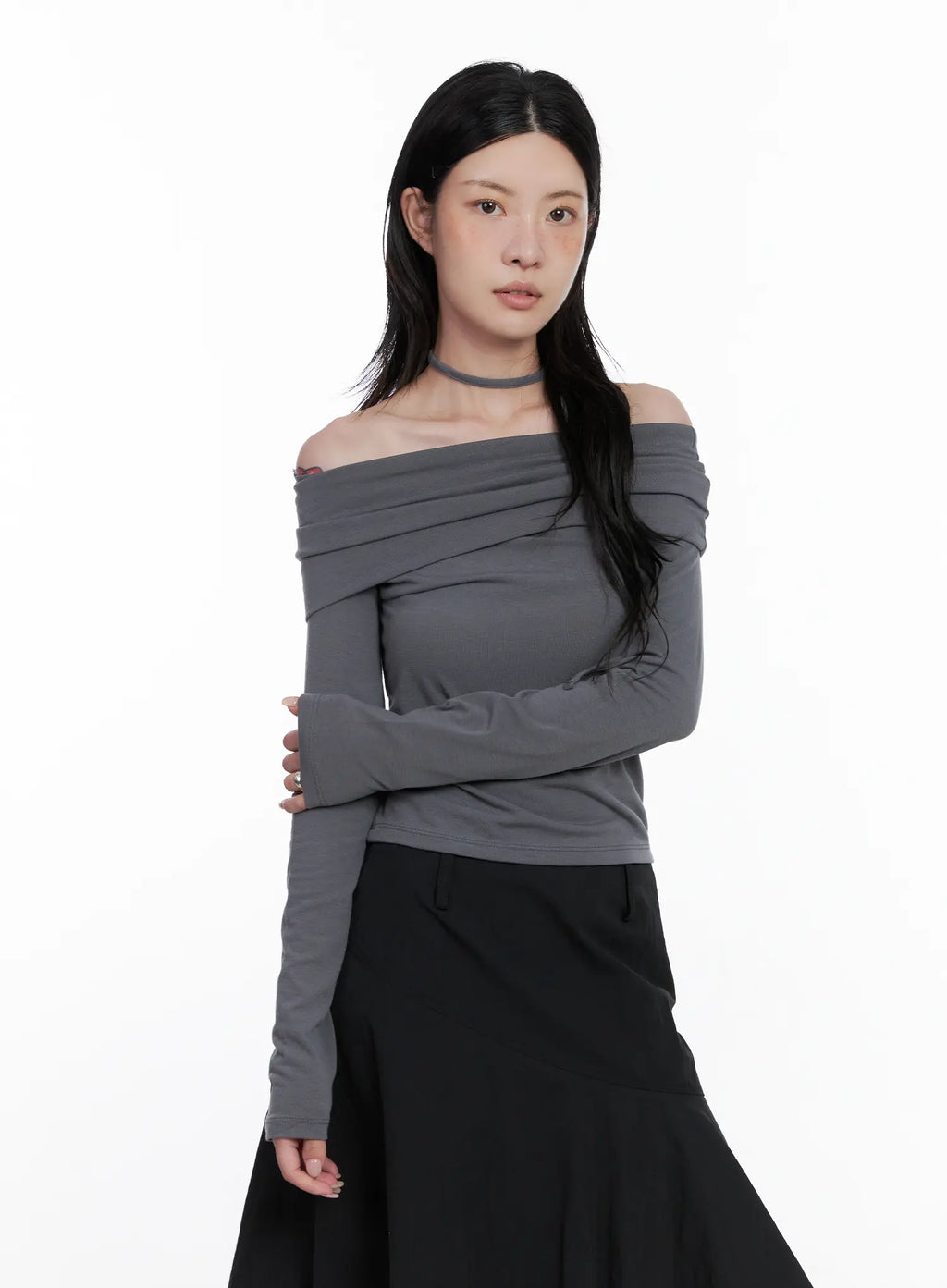 Off-Shoulder Top & Thin Scarf  Set CS526