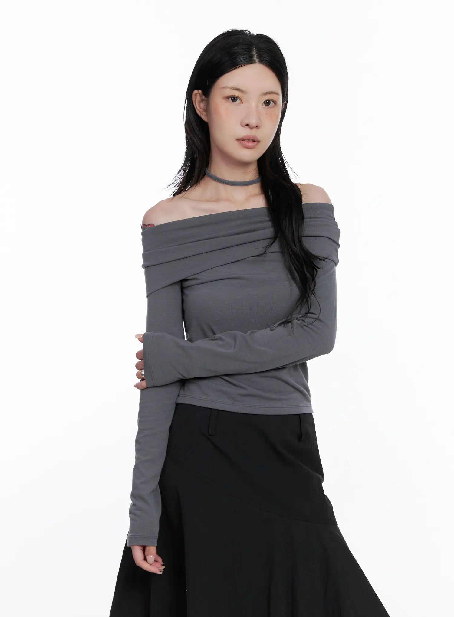 Off-Shoulder Top & Thin Scarf  Set CS526