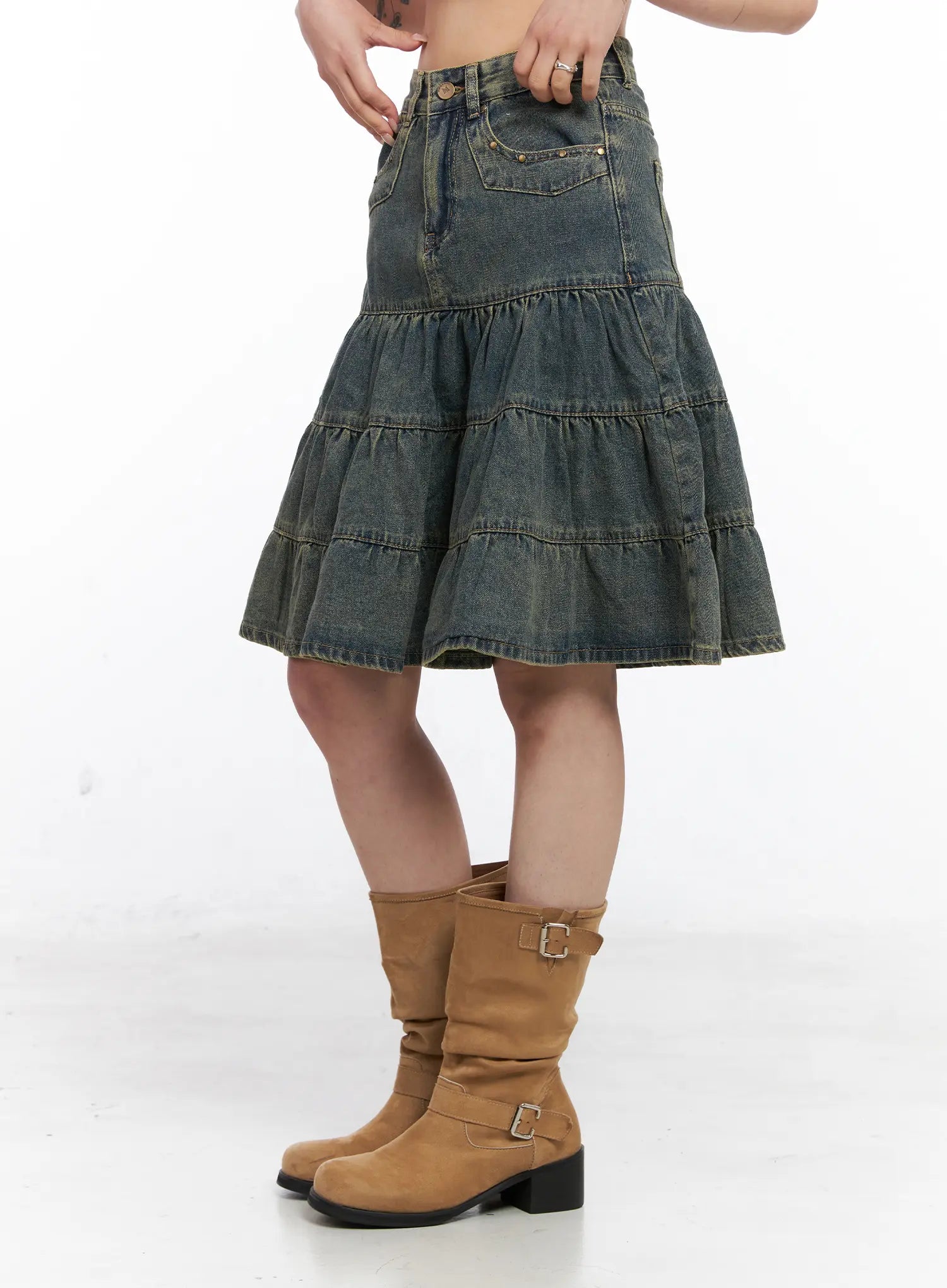 Tiered Vintage Denim Midi Skirt CO507