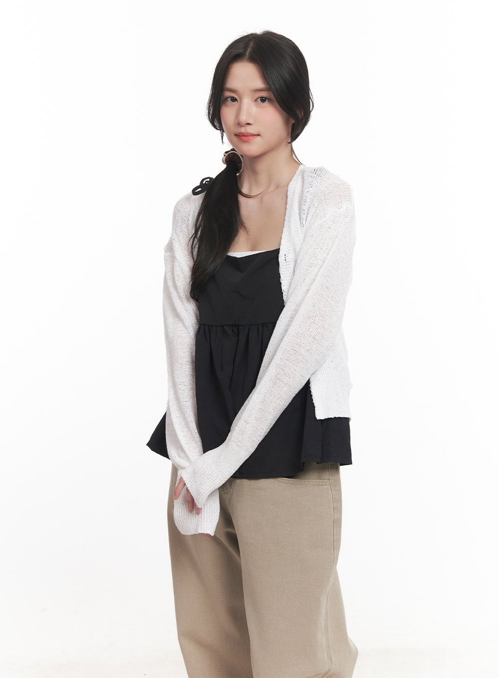 Sheer Button-Up Knit Cardigan  CA511