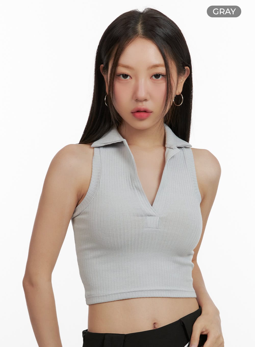 Sleeveless Collar Crop Tank Top OU404