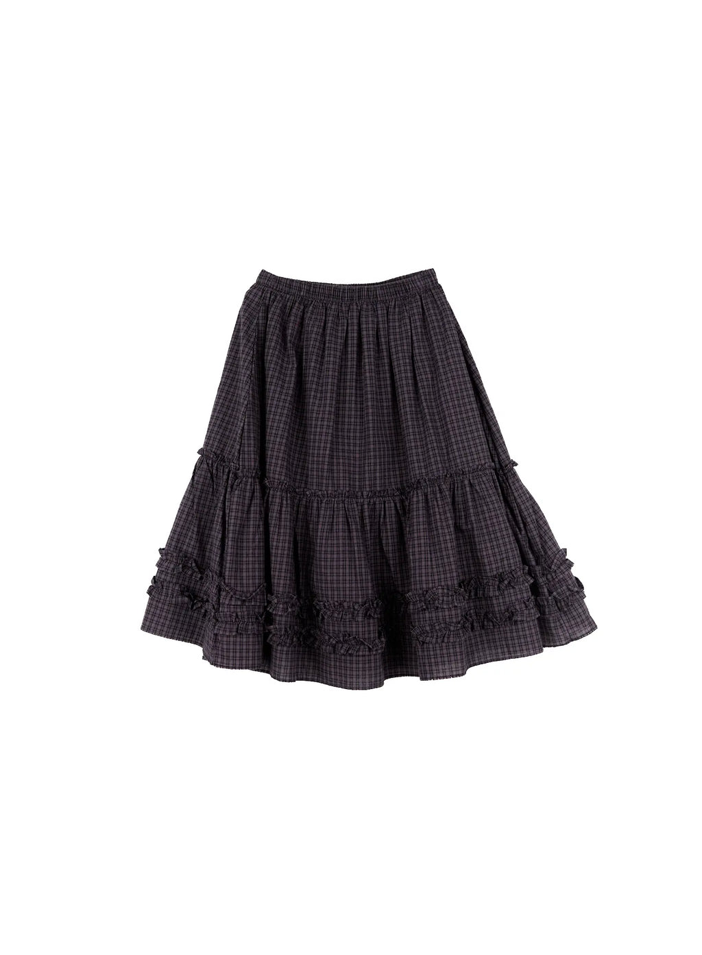Gingham Ruffle Layered Midi Skirt CS517