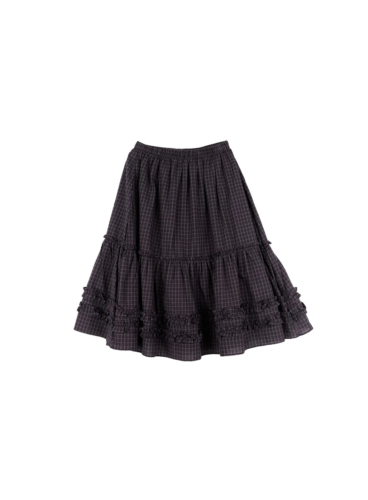 Gingham Ruffle Layered Midi Skirt CS517
