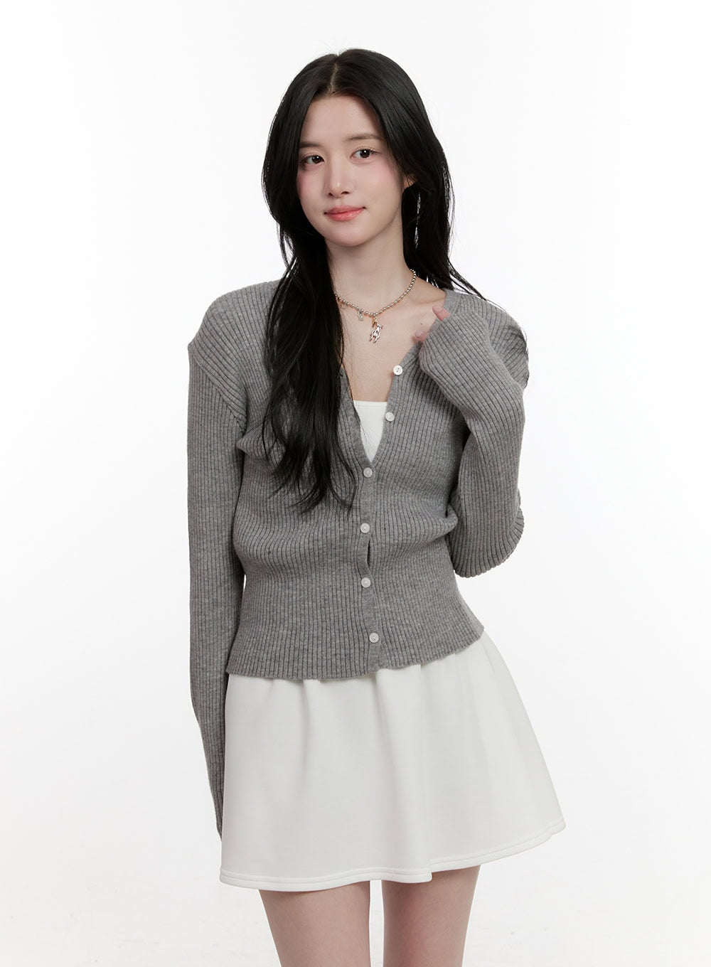 Ribbed Slim-Fit Buttoned Cardigan CF528