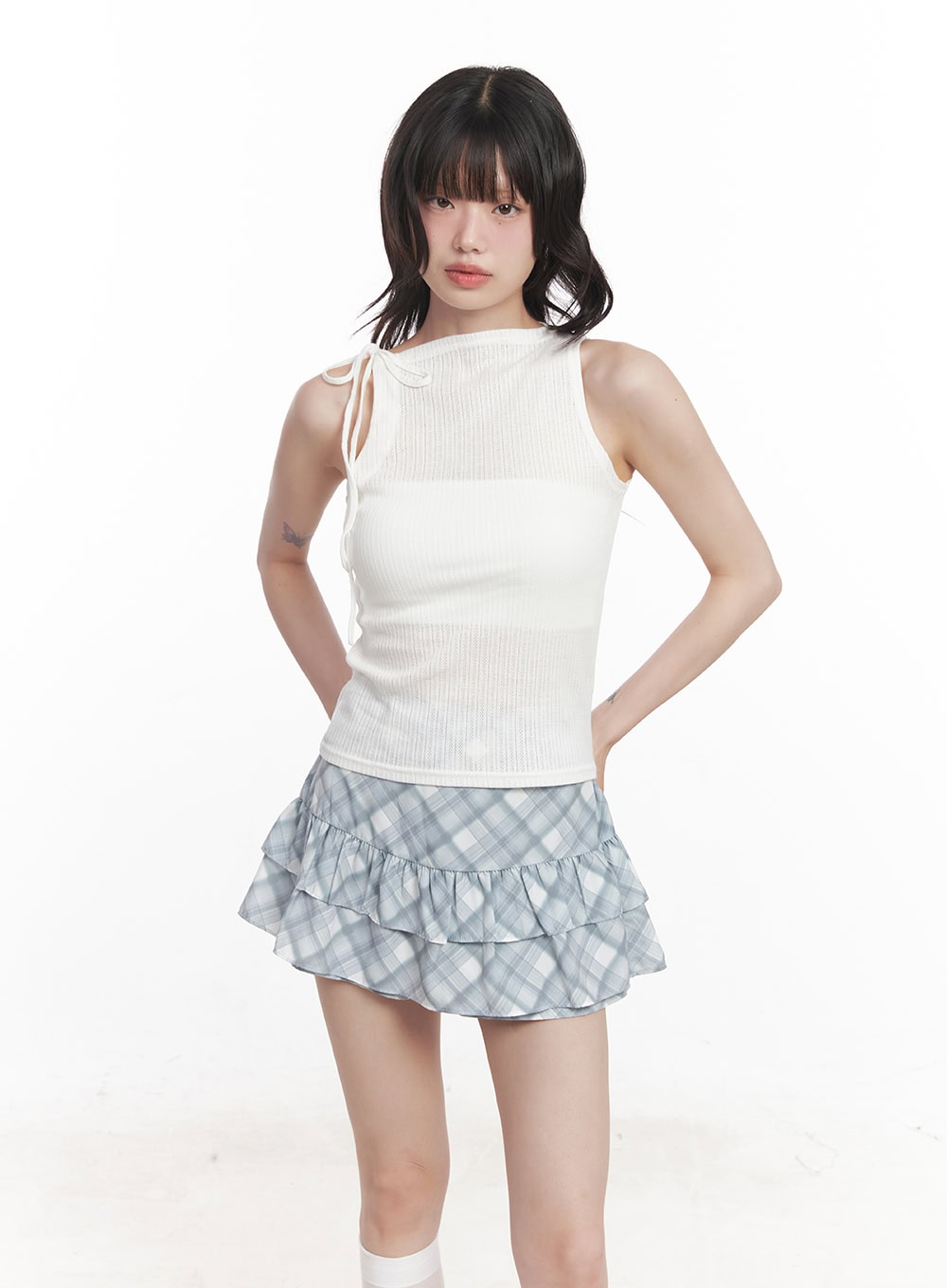 Ribbon-Tie Asymmetric Halter Top CY521