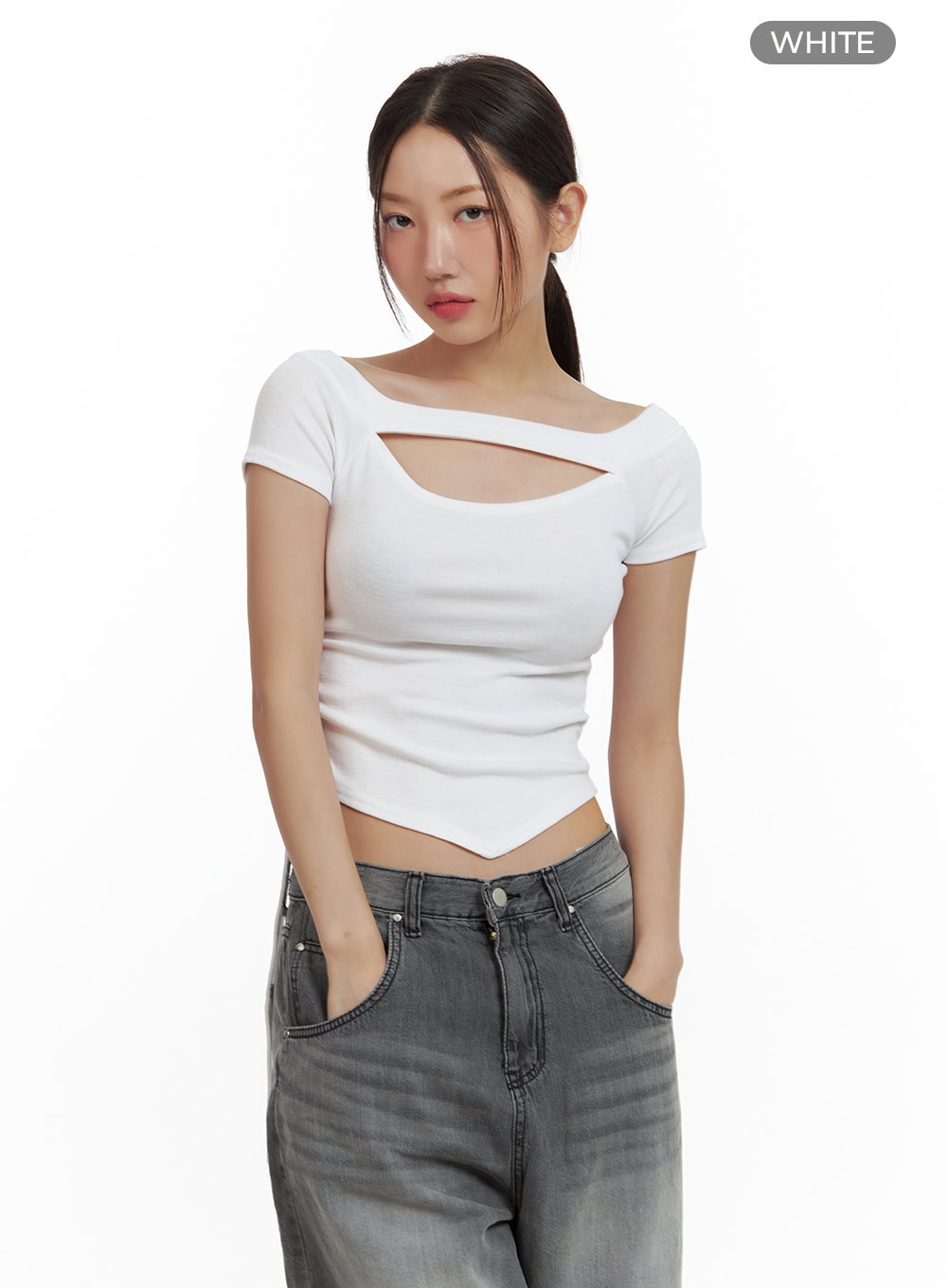 Cut Out Shirred Crop Tee CU420