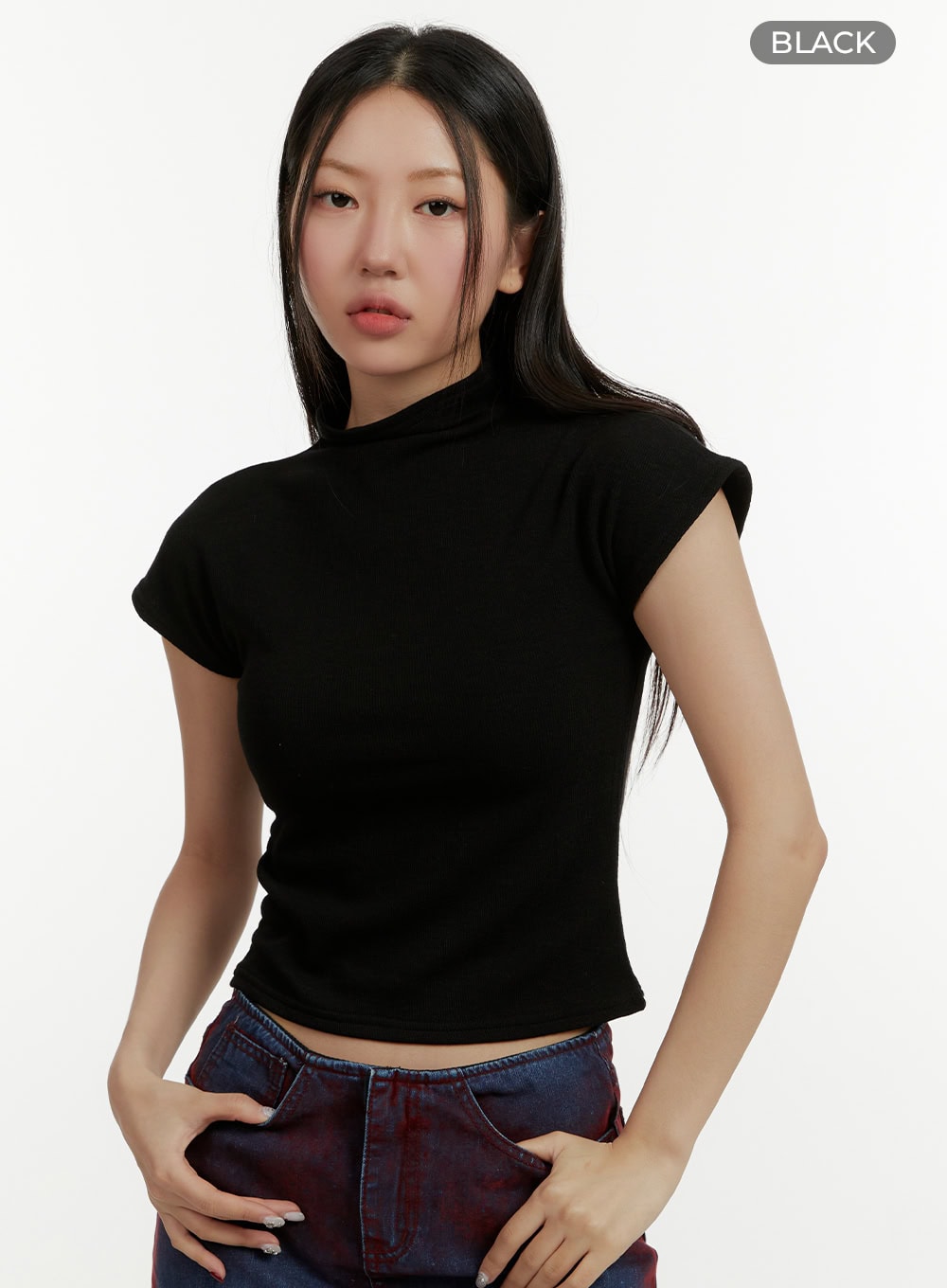 Mock Neck Short Sleeve Crop Tee CY408