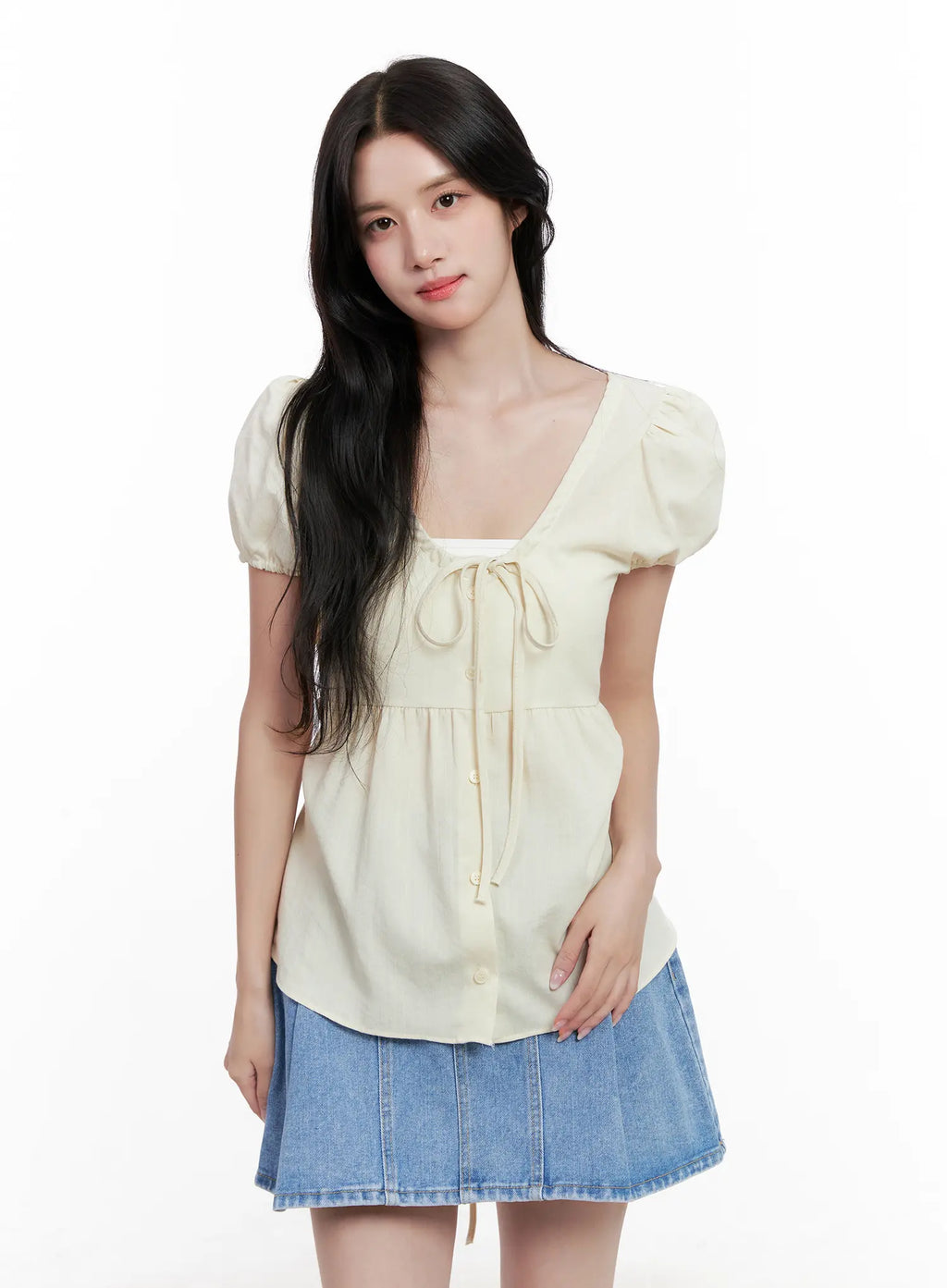 V-Neck Puff-Sleeve Summer Top CL516