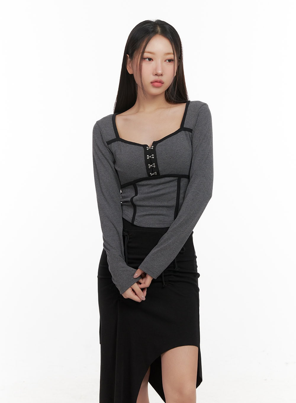 Hook and Eye Detail Crop Top CD411