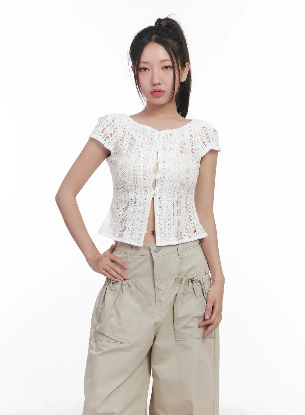 Sheer Buttoned Cropped Shirt CU516