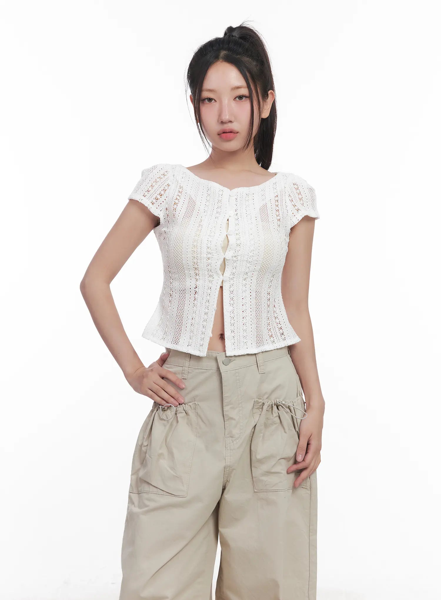 Sheer Buttoned Cropped Shirt CU516