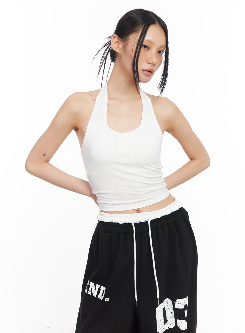 Halter Buttoned Crop Tank Top CY52