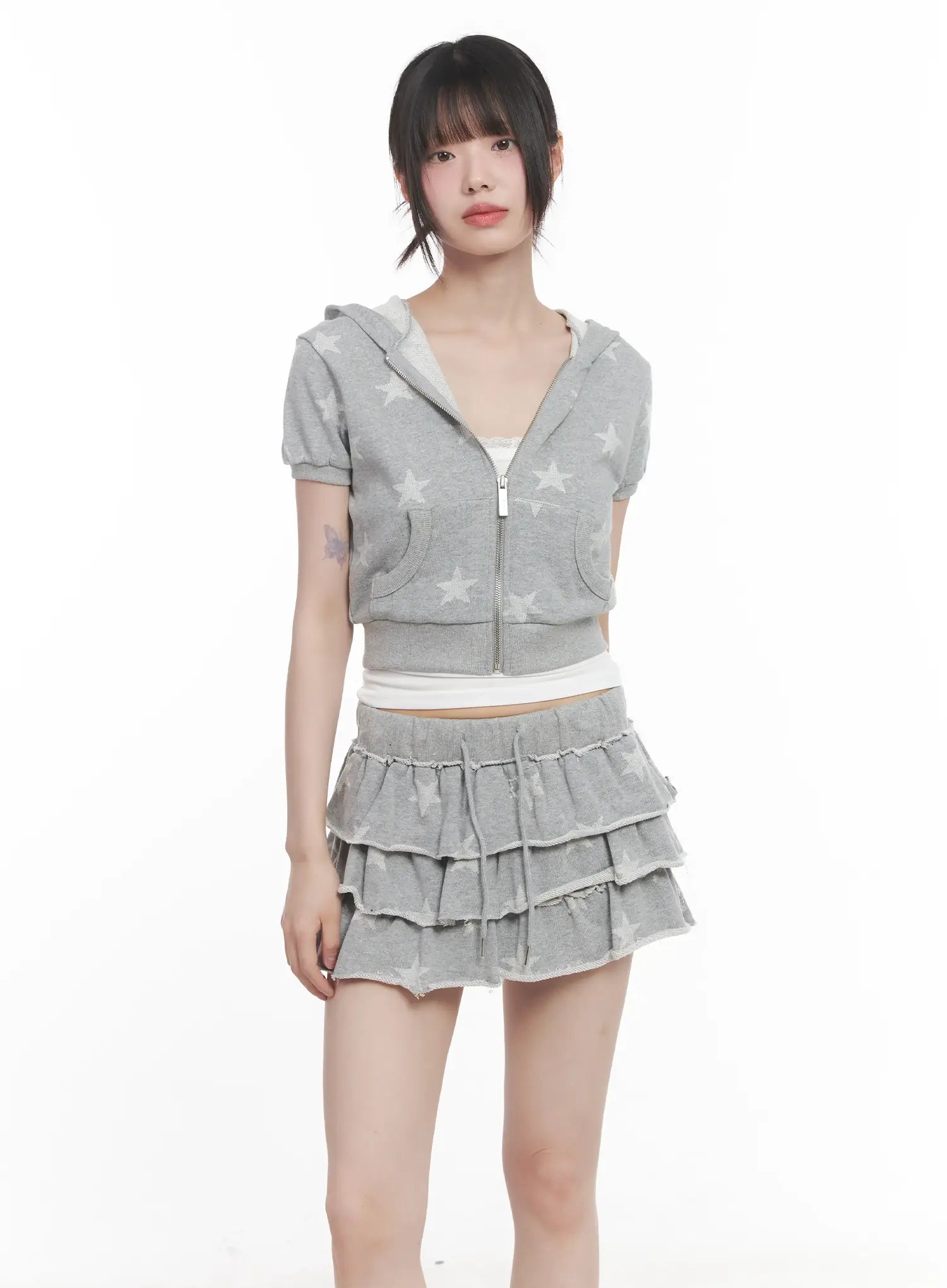 Star Print Short-Sleeve Hoodie CU518