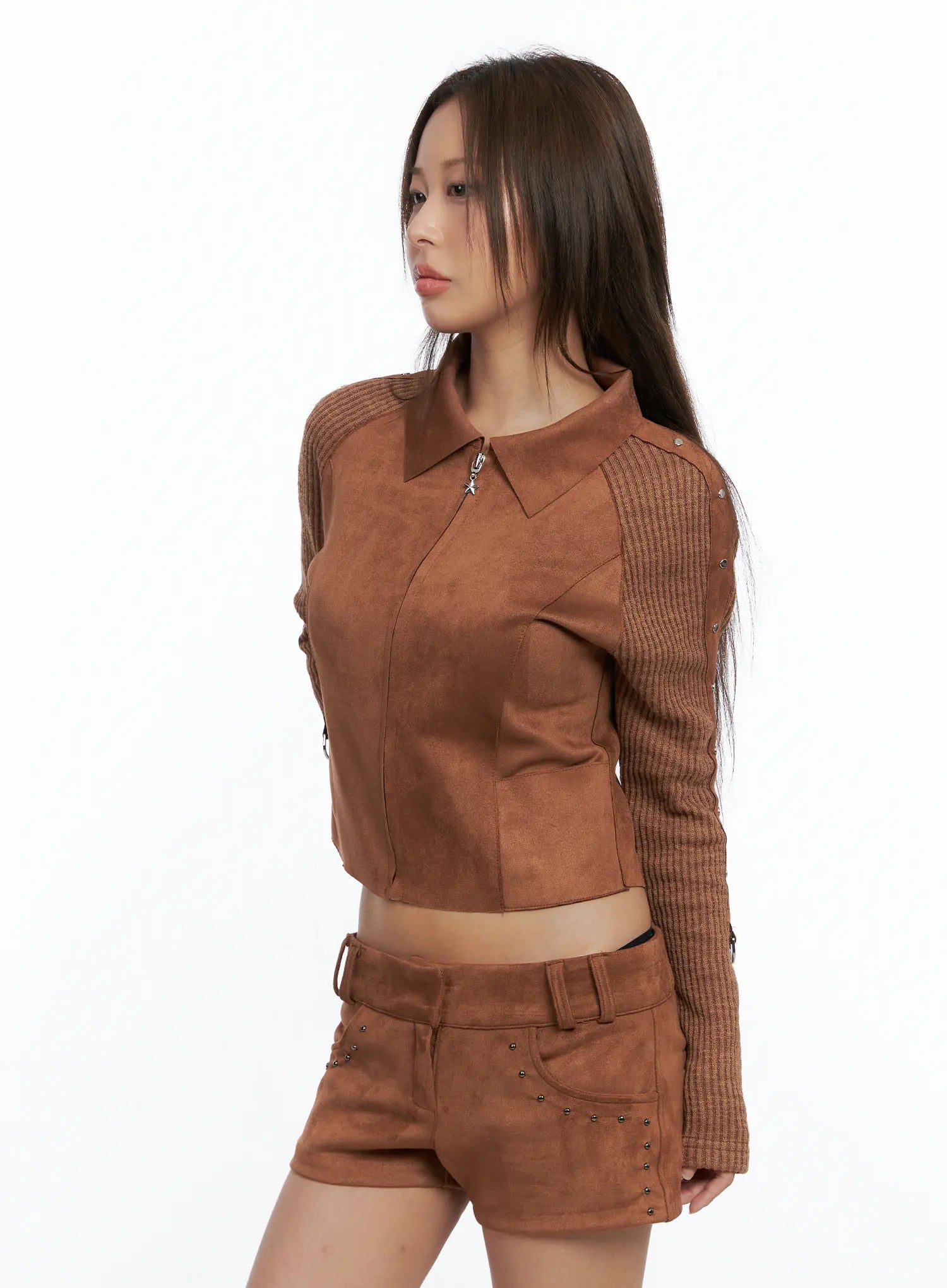 Suede Studded Crop Jacket CS504