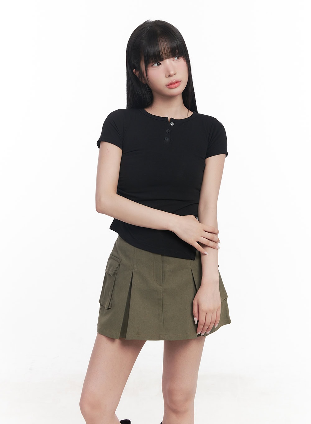 Asymmetric Buttoned Crop Top CY527