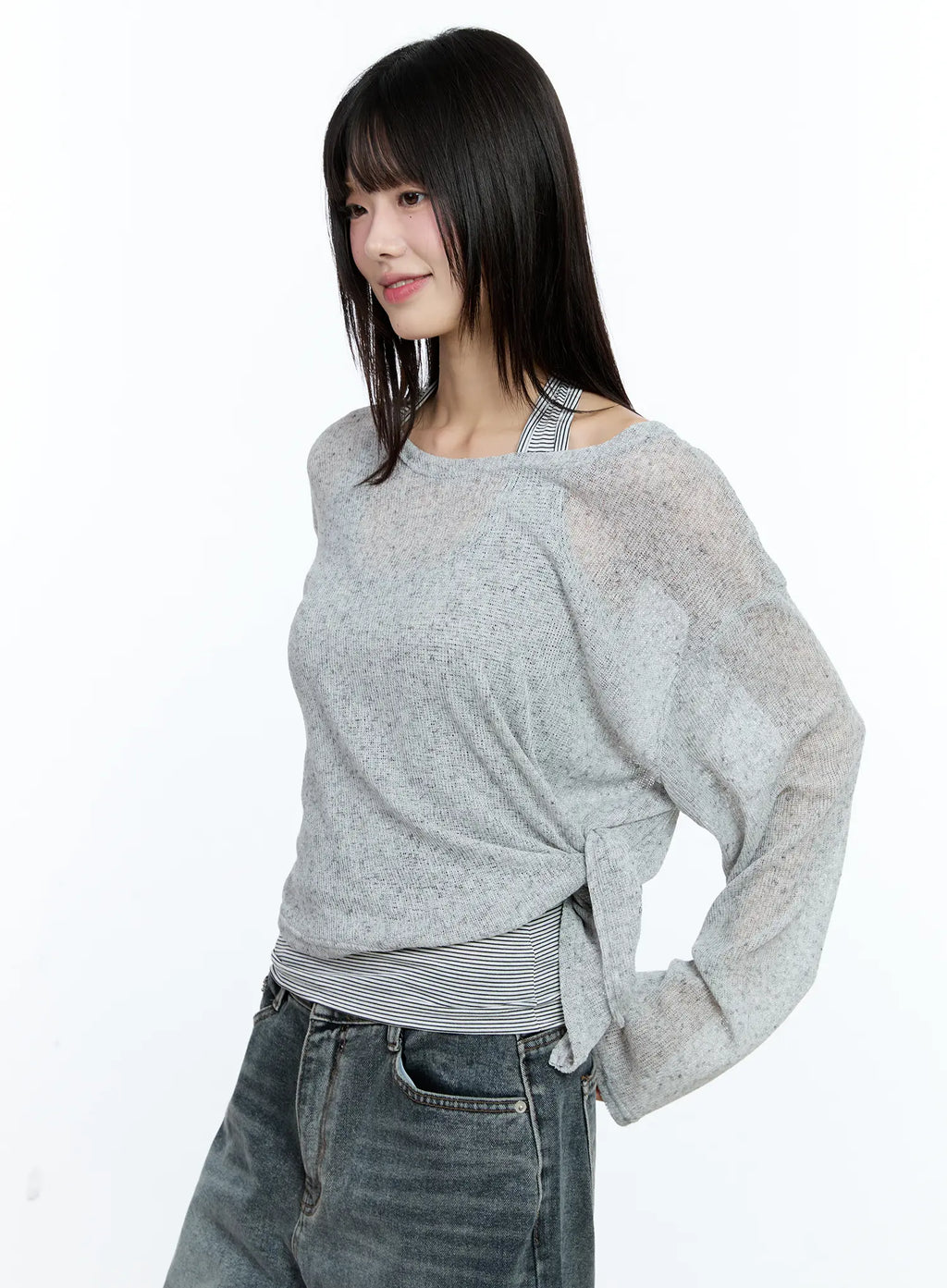 Off-Shoulder Sheer Long-Sleeve Top CG501