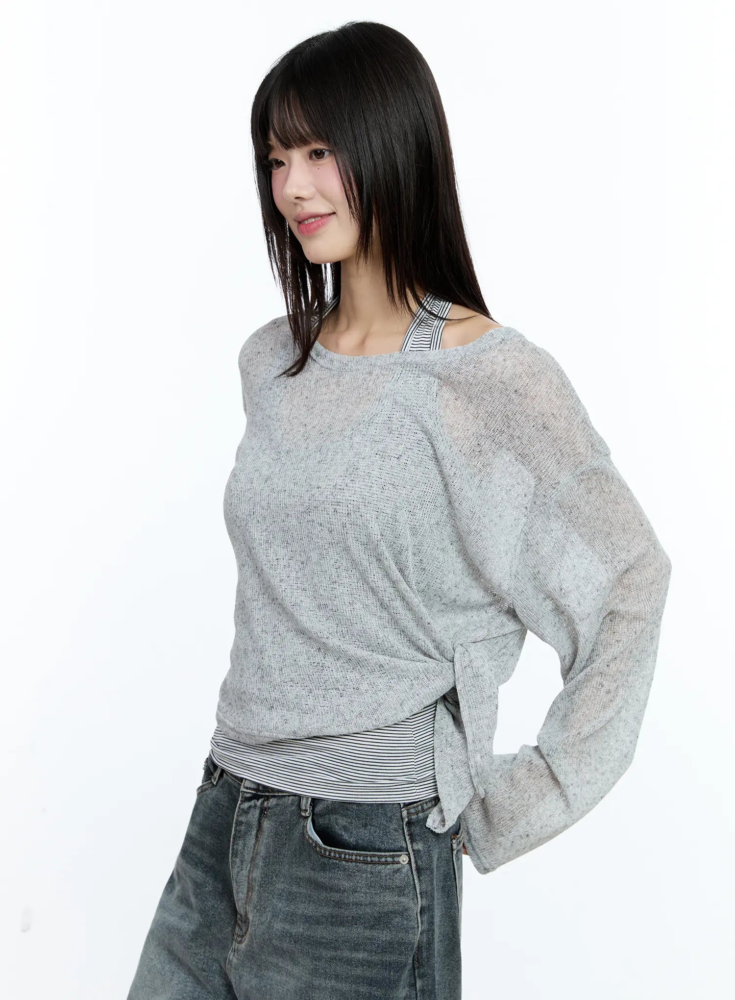 Off-Shoulder Sheer Long-Sleeve Top CG501