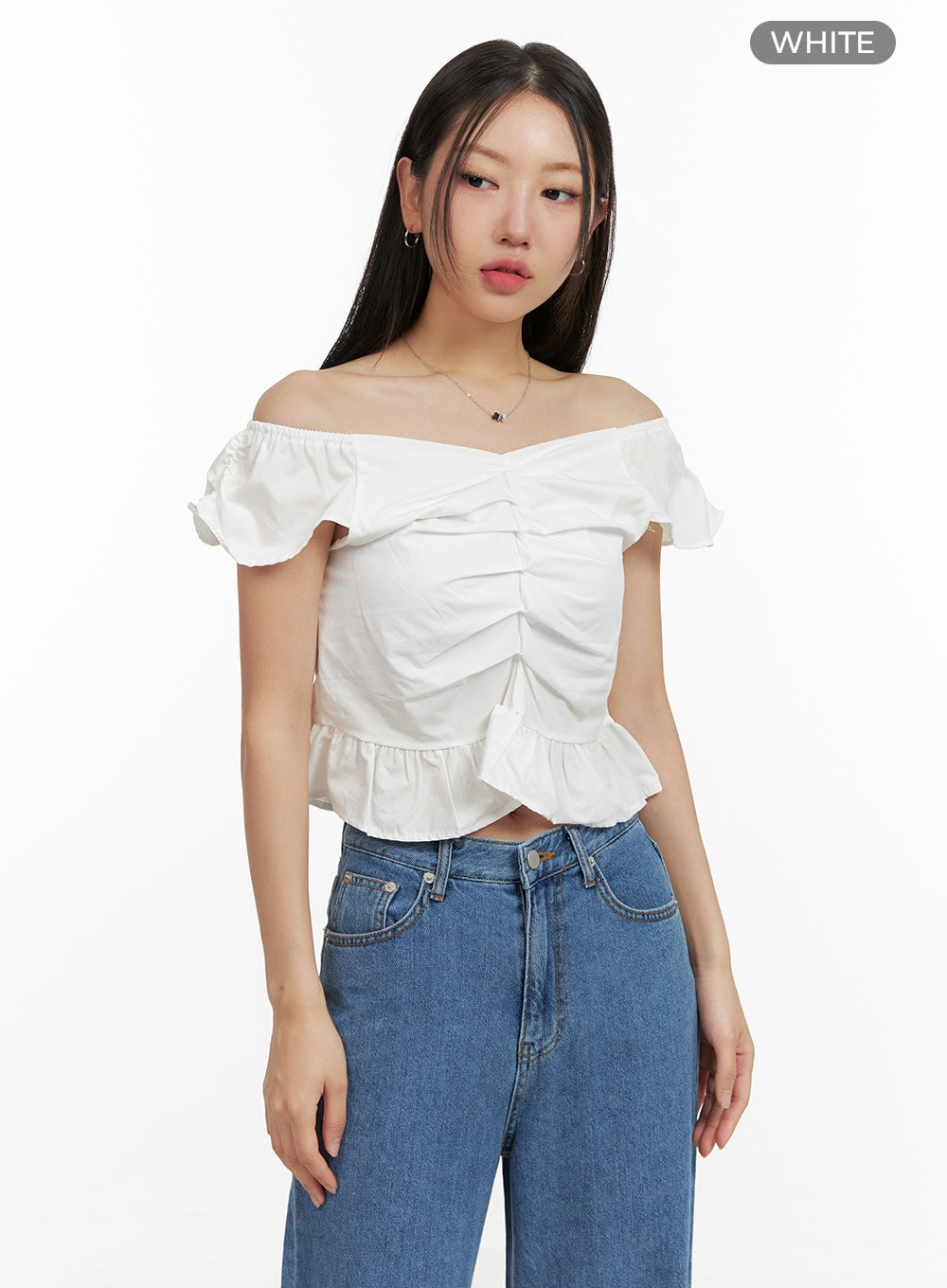 Ruffle Off-Shoulder Crop Blouse OU407