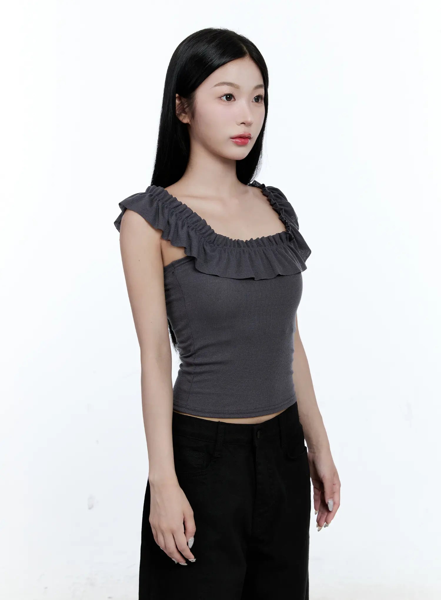 Ruffle Detail Square-Neck Top CG507