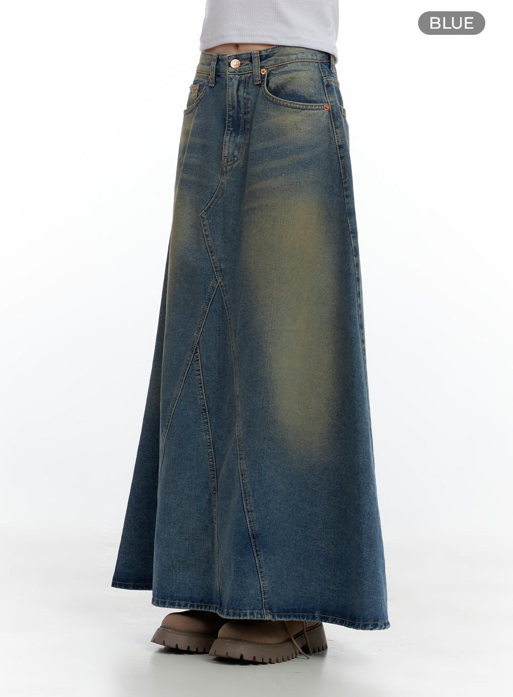 Tailored Stitch Detail Denim Maxi Skirt CS420