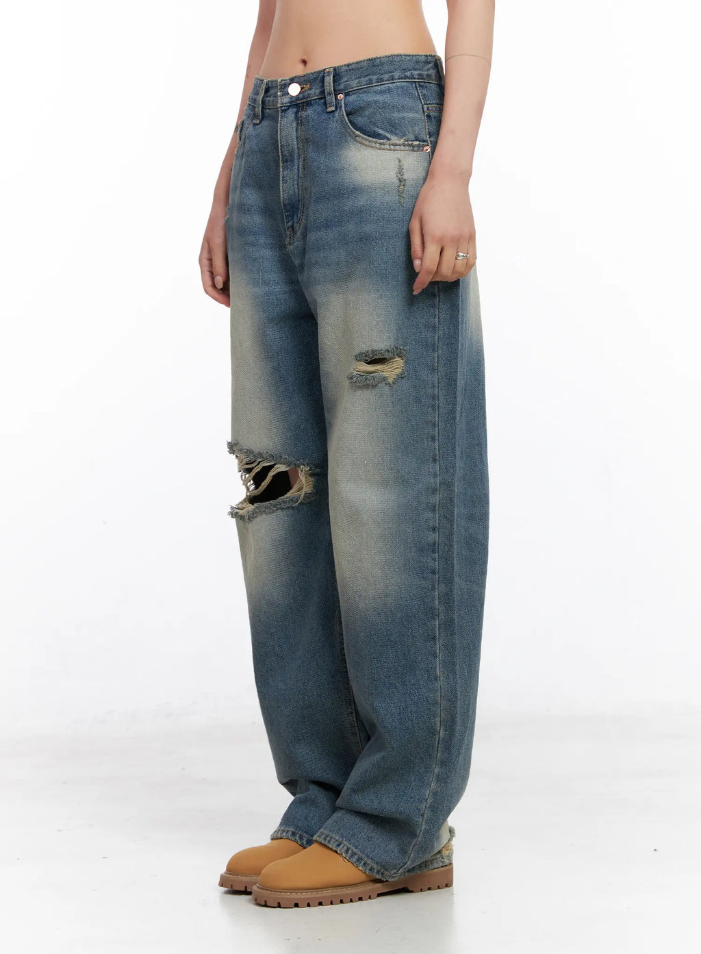 Siya Print Washed Wide-Leg Jeans CO508