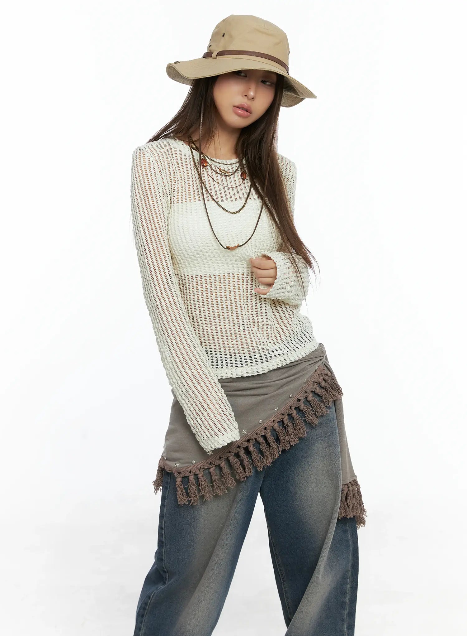 Sheer Mesh Knit Pullover CS504