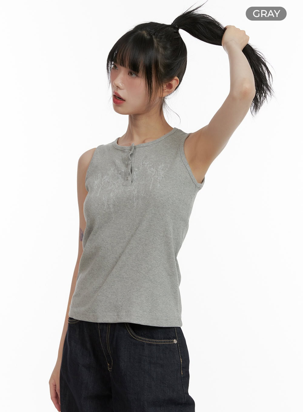 Graphic Mid Buttoned Cotton Tank Top CU410