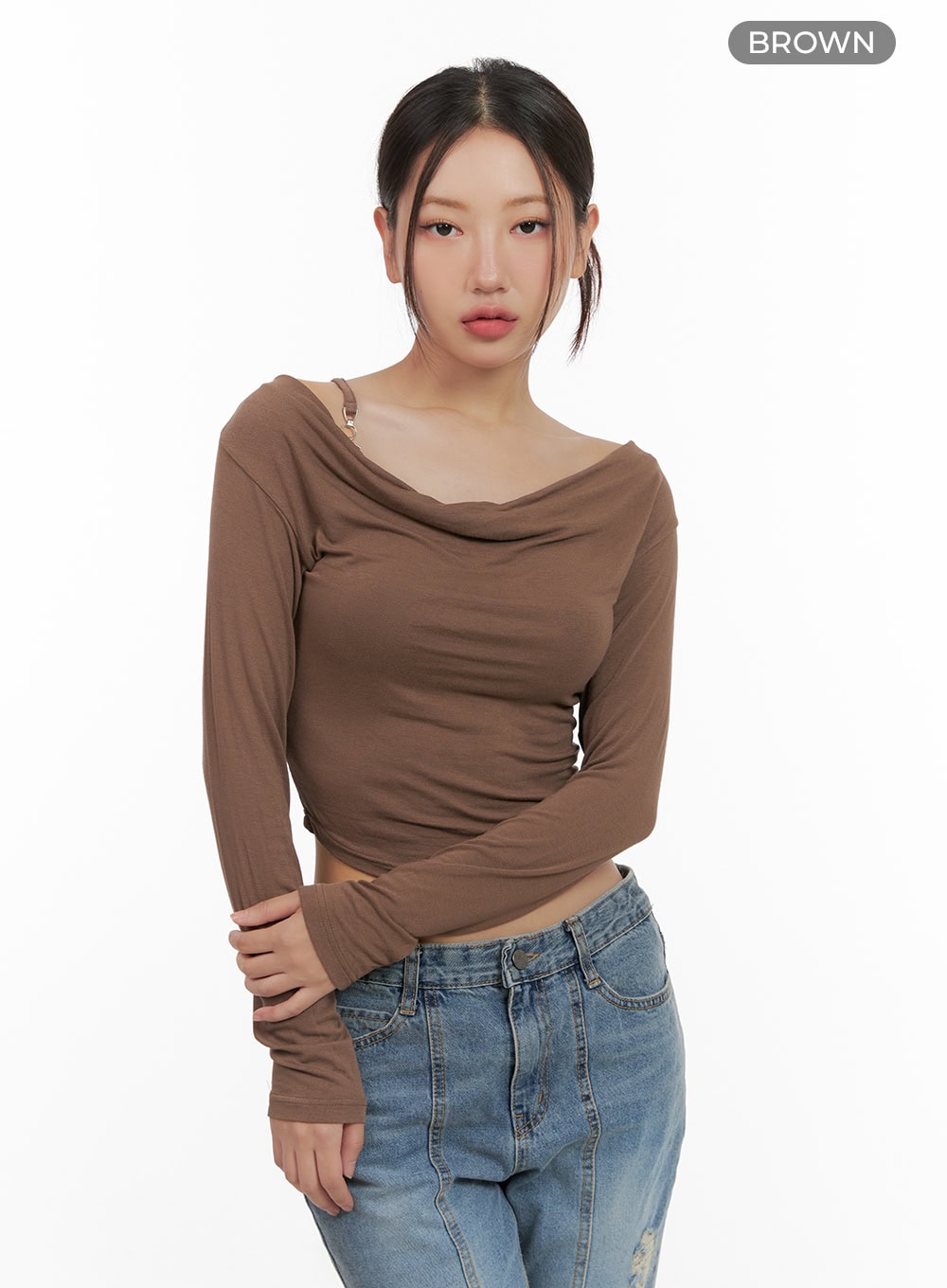 Buckle Shirred Off Shoulder Long Sleeve CG423