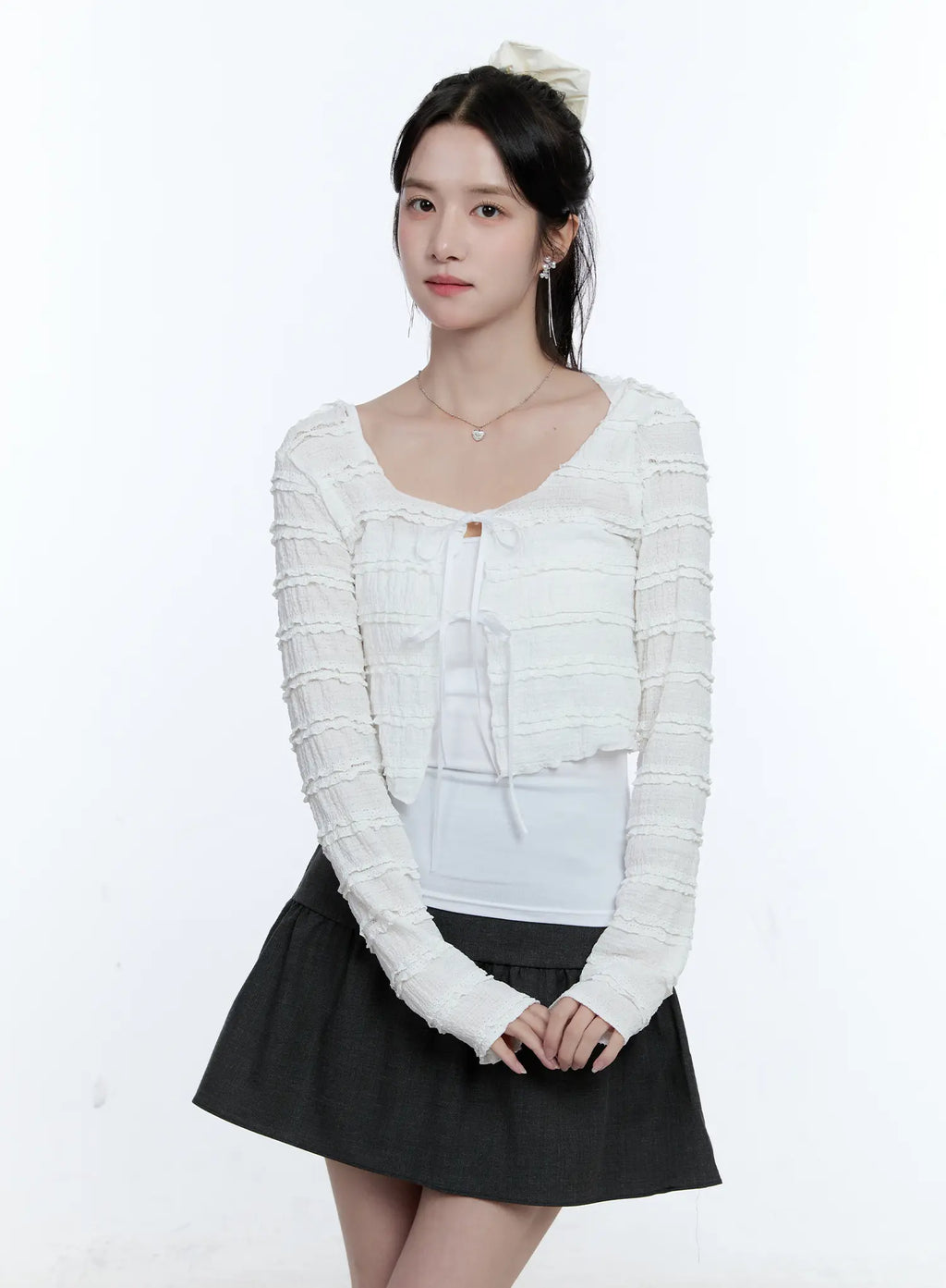 Elegant Sheer Frill Ribbon Cardigan CG514