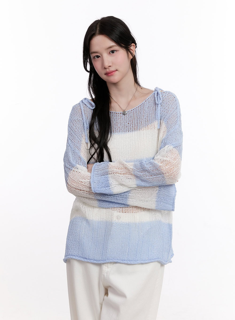 Mesh Ribbon Stripe Sweater CM527