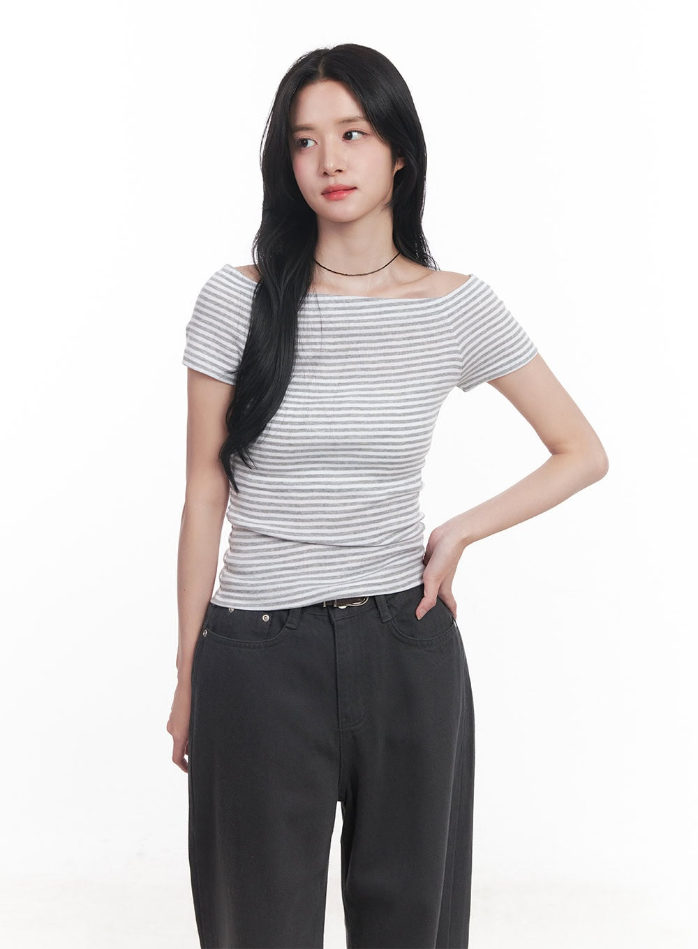 Stripe Off-Shoulder Top  CY526