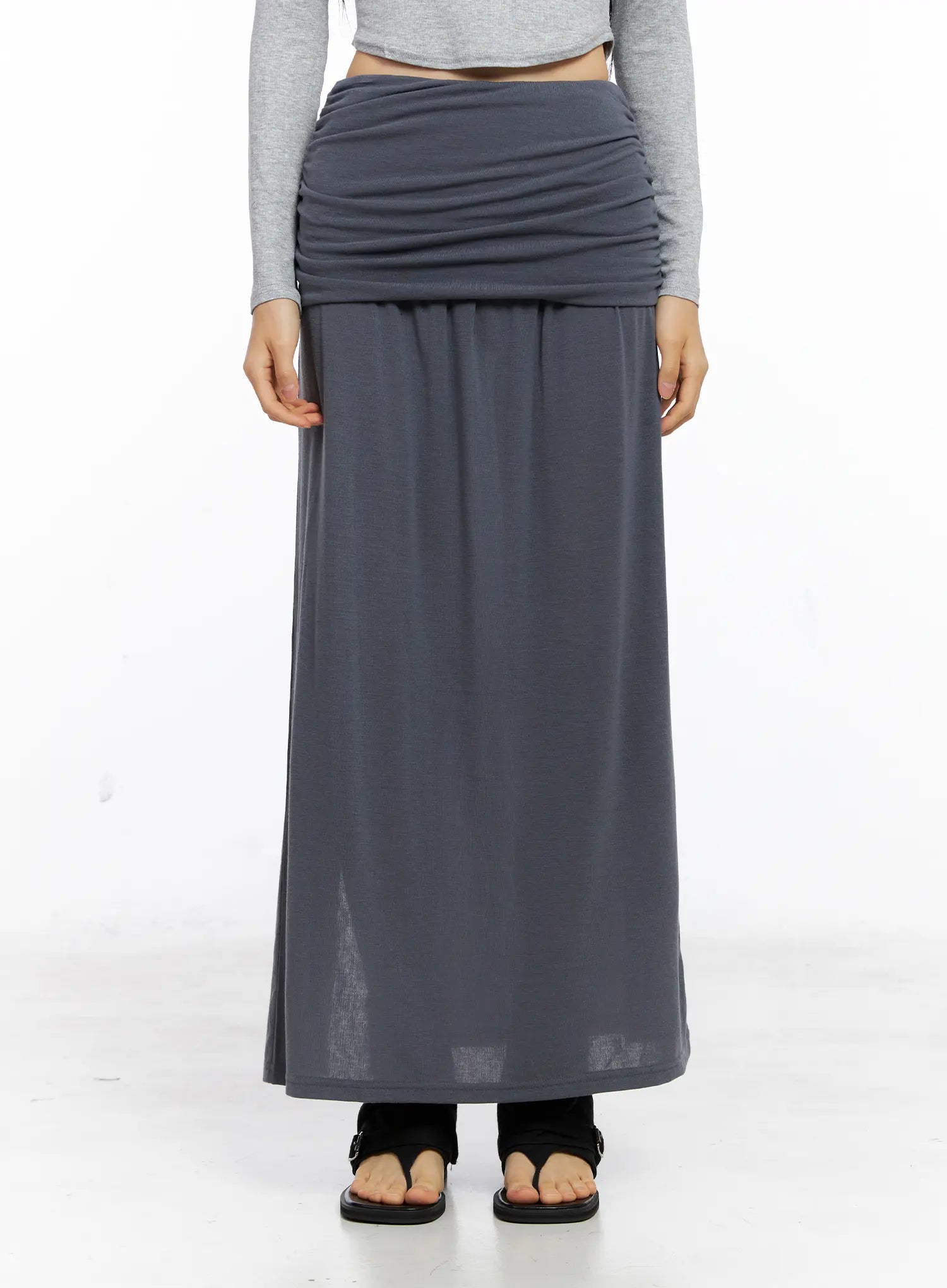 Shirred Waist Side-Cut Maxi Skirt CS509