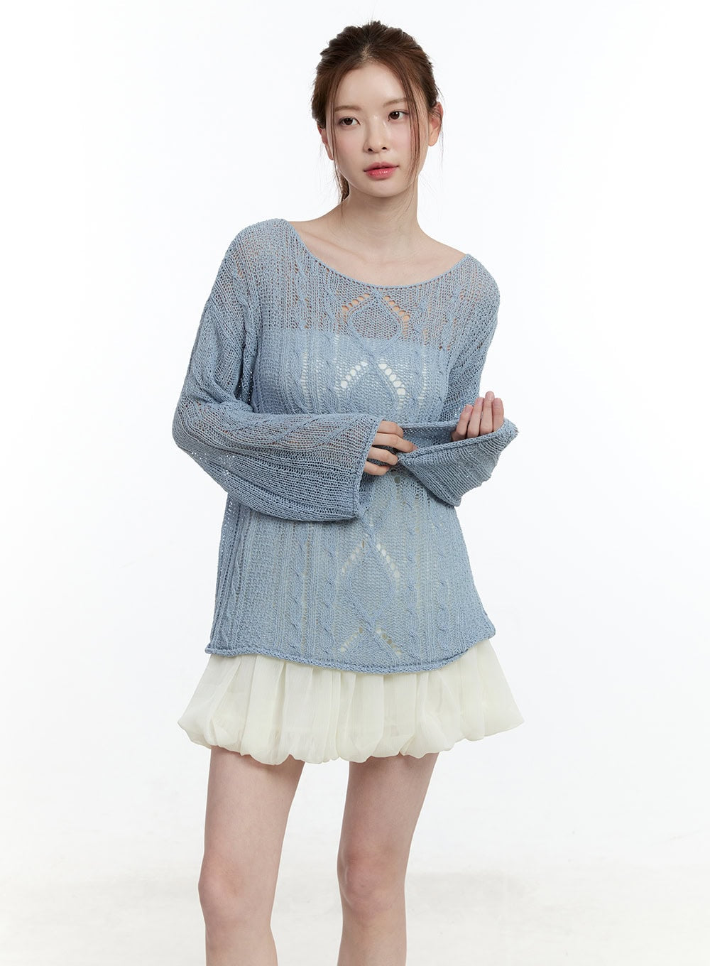 Cable Knit Sheer Loose-Fit Sweater CM521