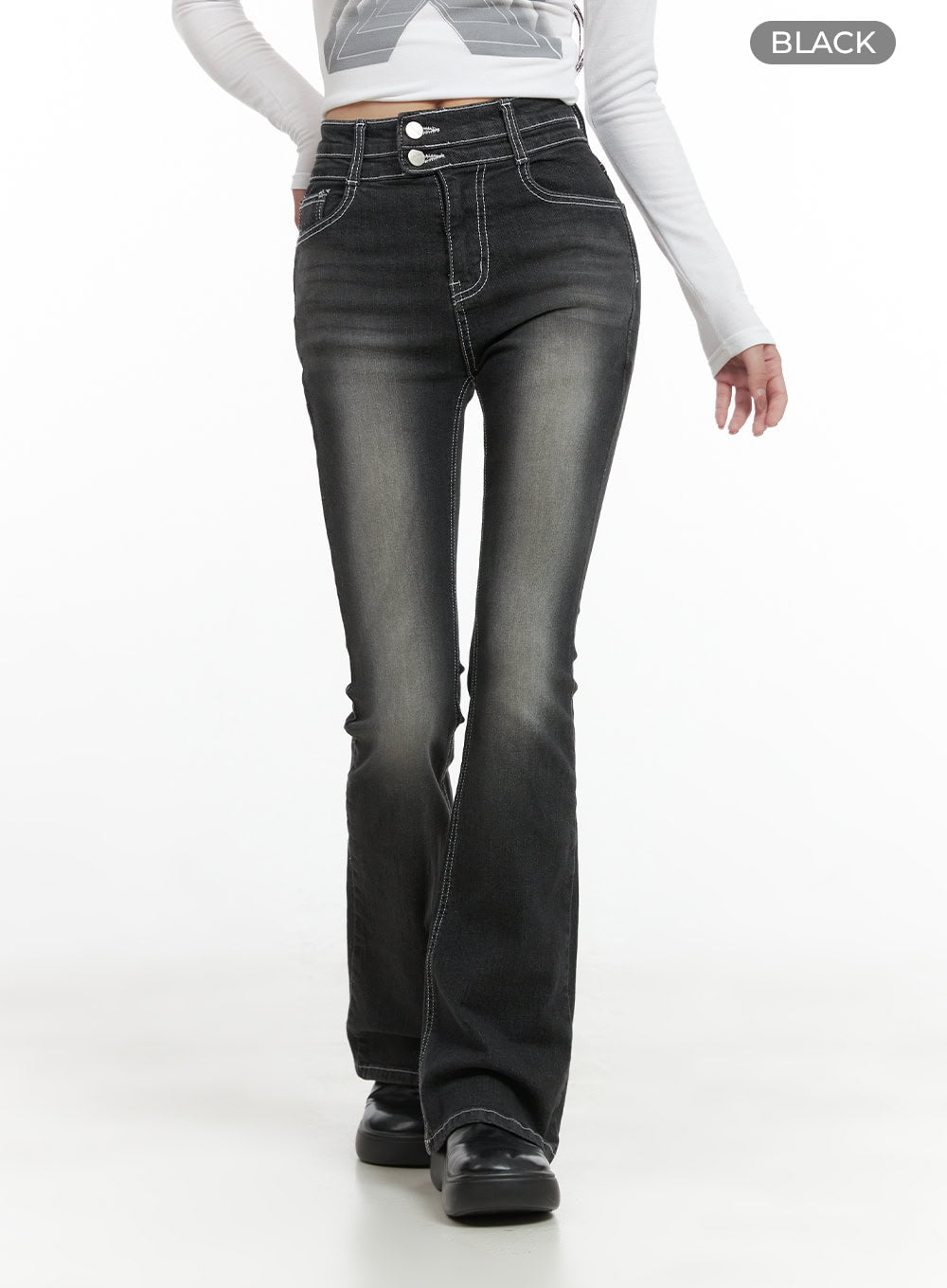 Gigi Two-Button Slim Bootcut Jeans CG421