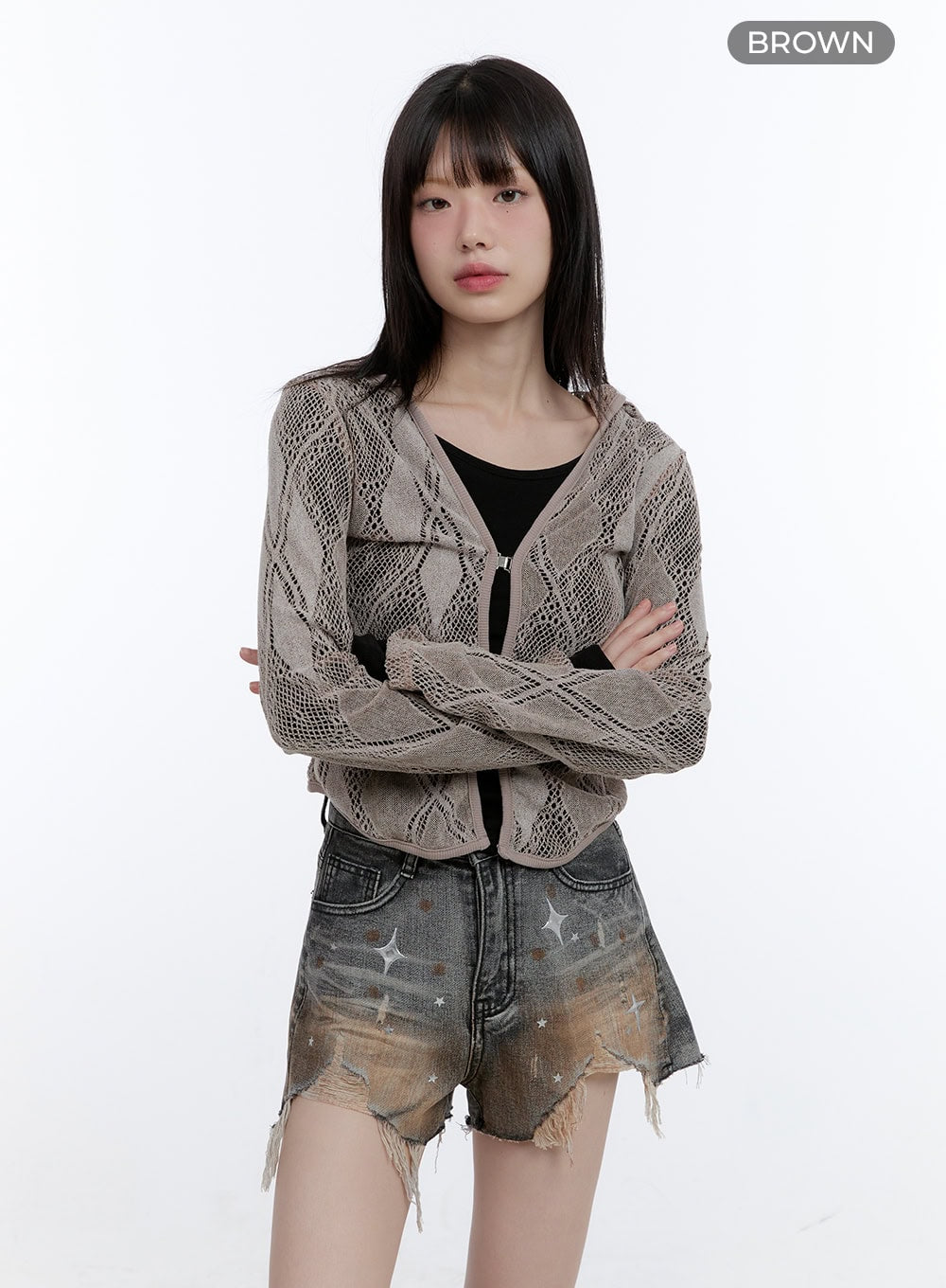 Sheer Lace Hook Hooded Cardigan CG413