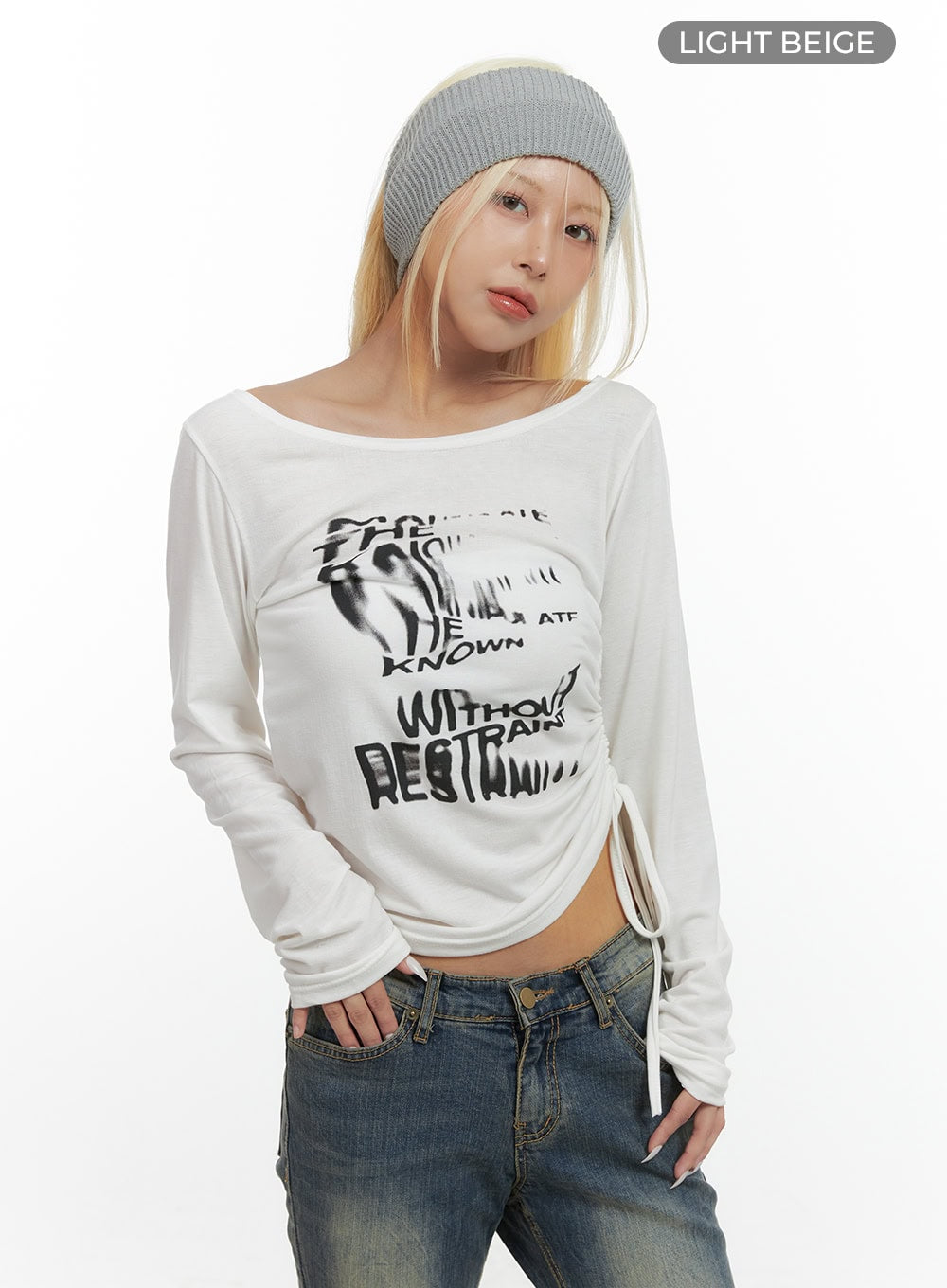 Shirred Graphic Print Long Sleeve CS426