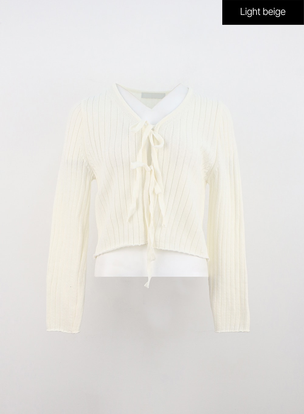 Tie V-Neck Ribbed Cardigan ON324
