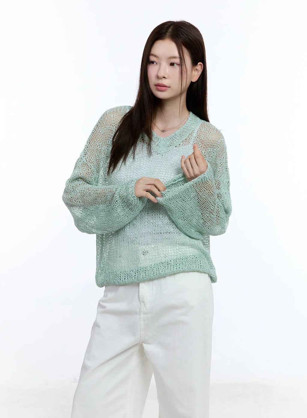 Sheer V-Neck Sweater CU513