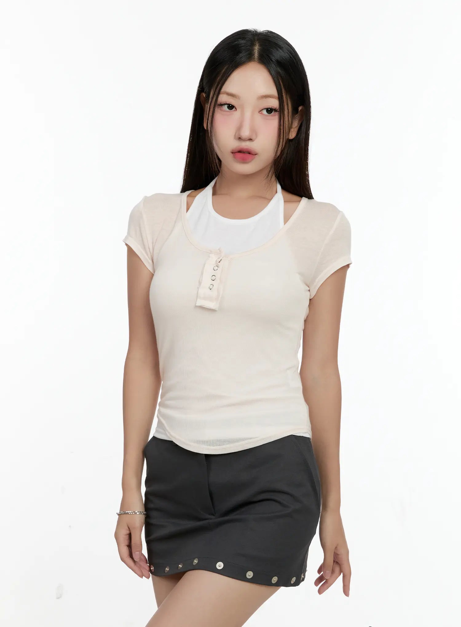 Sheer Short-Sleeve Snap Top CG501